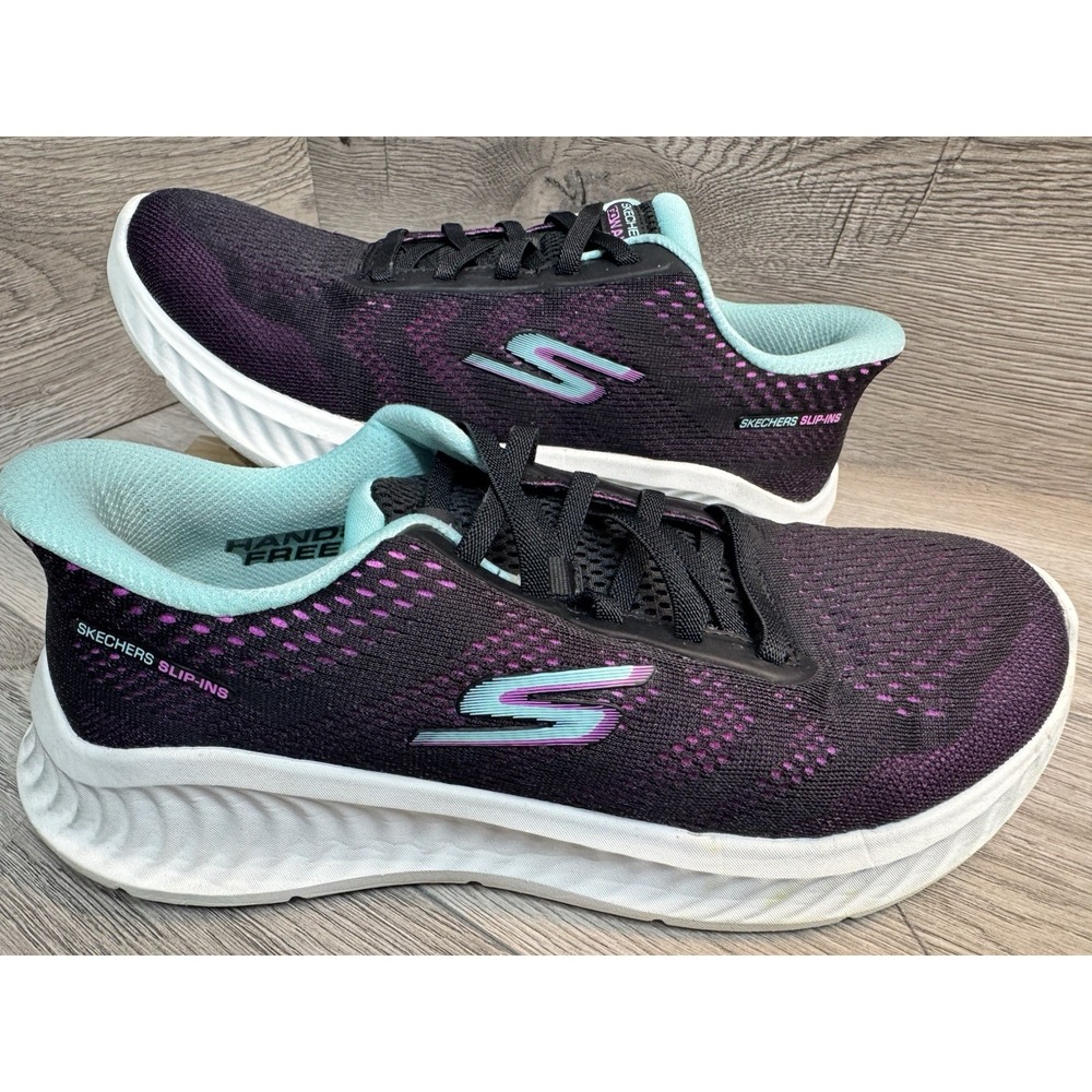 Skechers Slip-ins Go Walk Air Cooled Goga Mat Black Purple Womens 8 Shoes